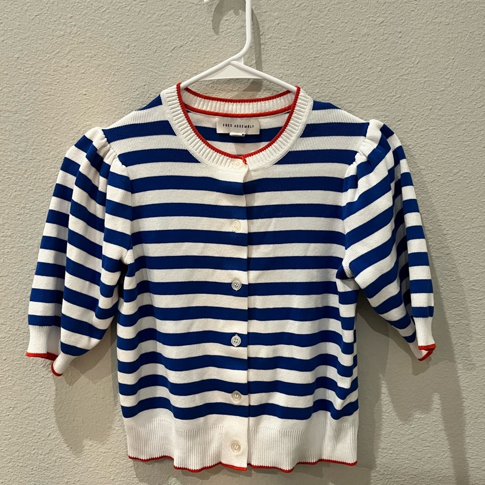 Chic Blue and White Striped Cardigan